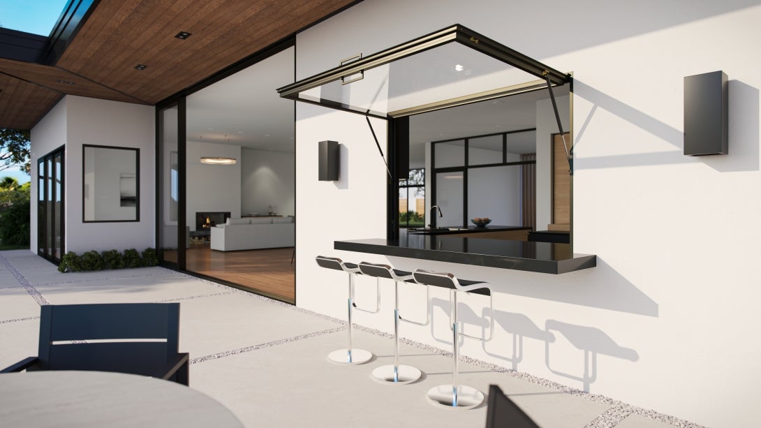 The Western Window Systems Series 7665 Pass-Through Window helps homeowners connect indoor and outdoor spaces.
