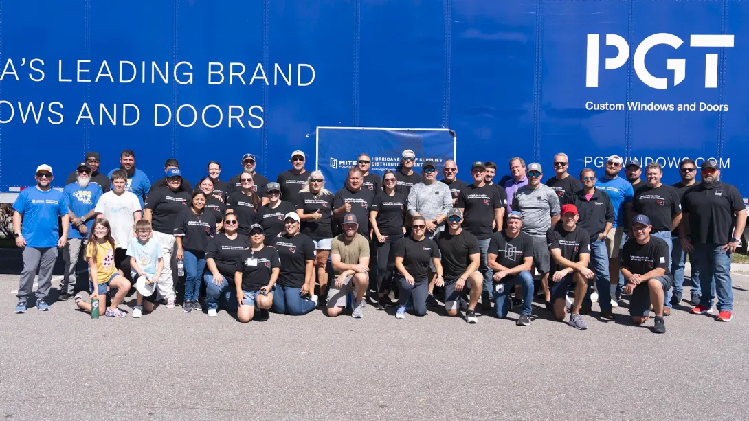 PGT team members work in conjunction with the company’s MITER Foundation to serve communities impacted by hurricanes, including their home region of Sarasota County, FL, following 2024’s Hurricane Milton.