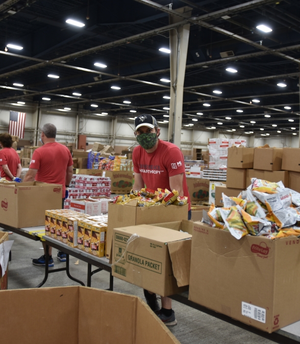 Volunteers working at a food bank.